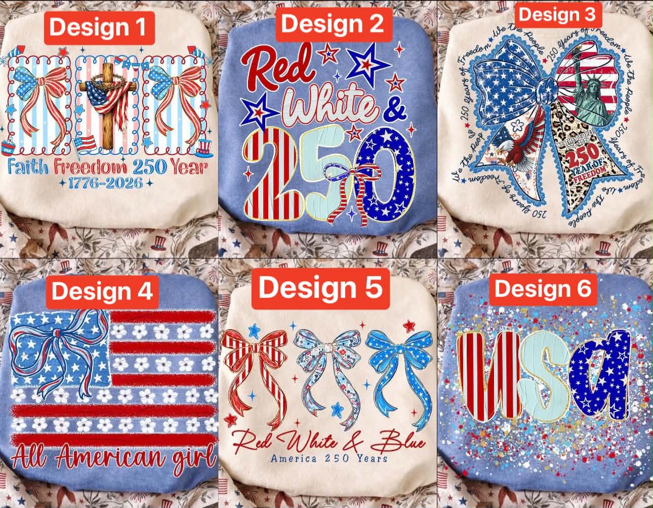 250 years- Red, White & Blue- 6 design options