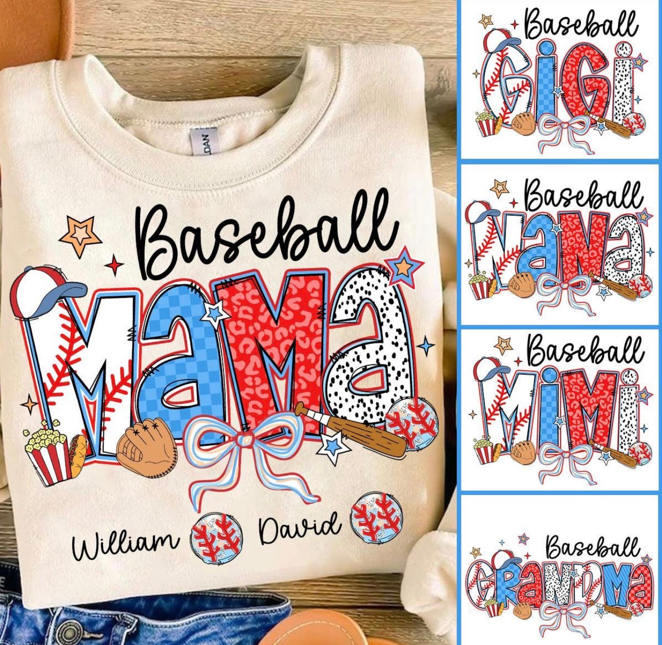 Baseball Mama, Gigi, Nana, Mimi, Grandma