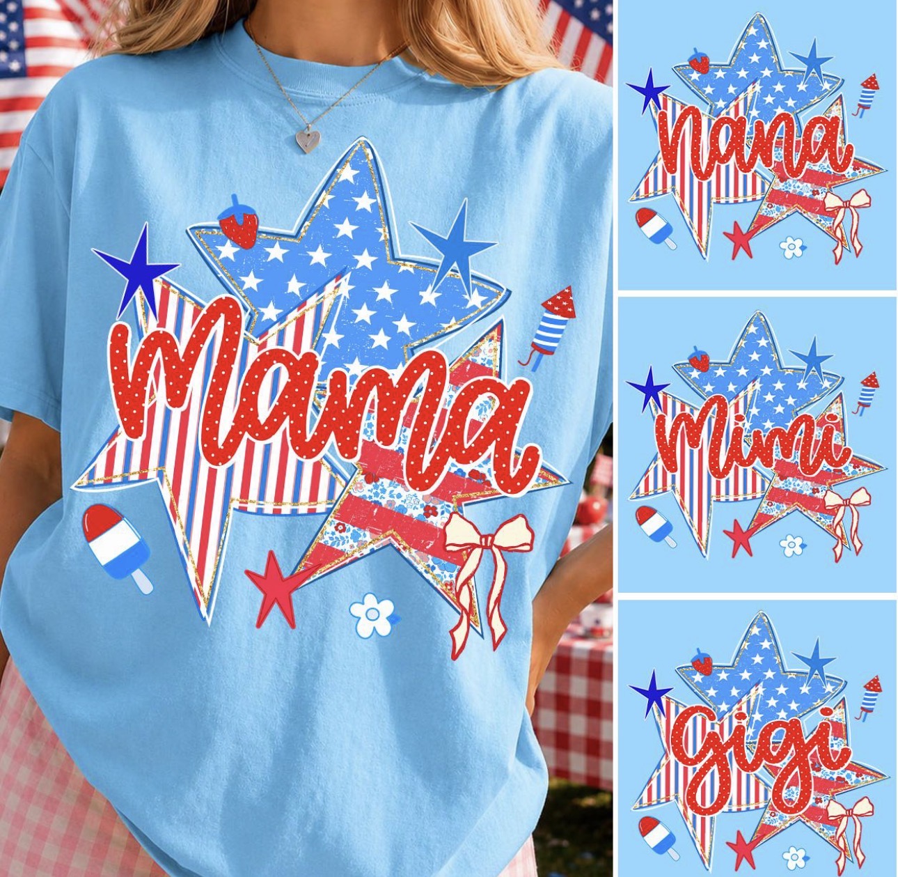 Patriotic mama, nana, Mimi, Gigi, title tees