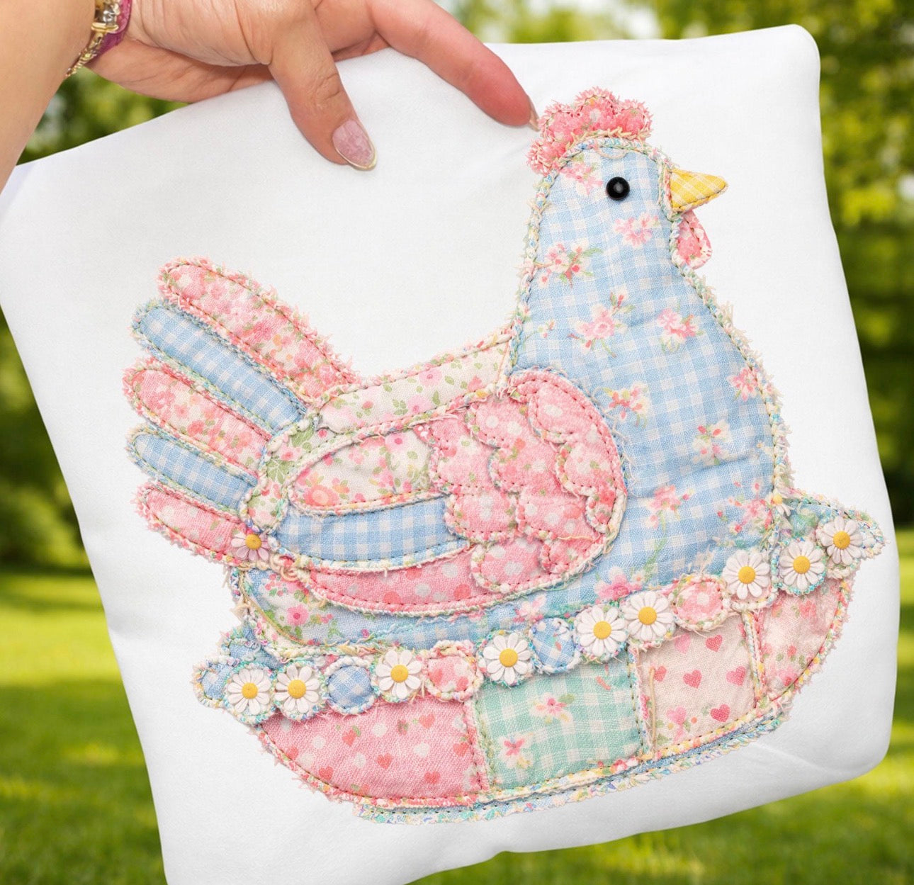 Vintage hen faux applique