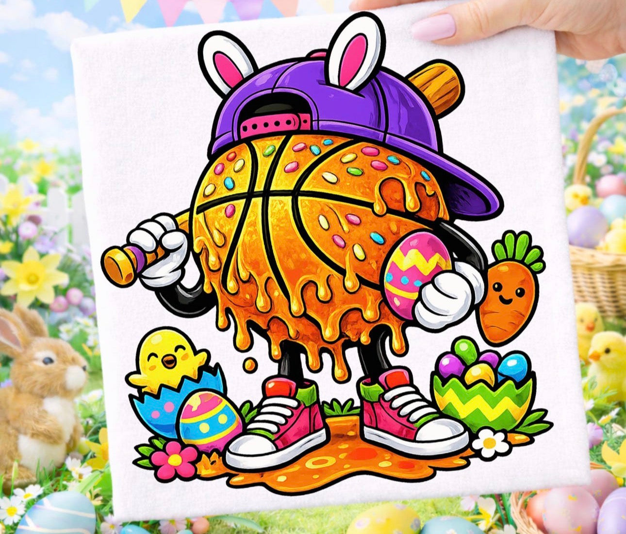 Easter basketball drip tee