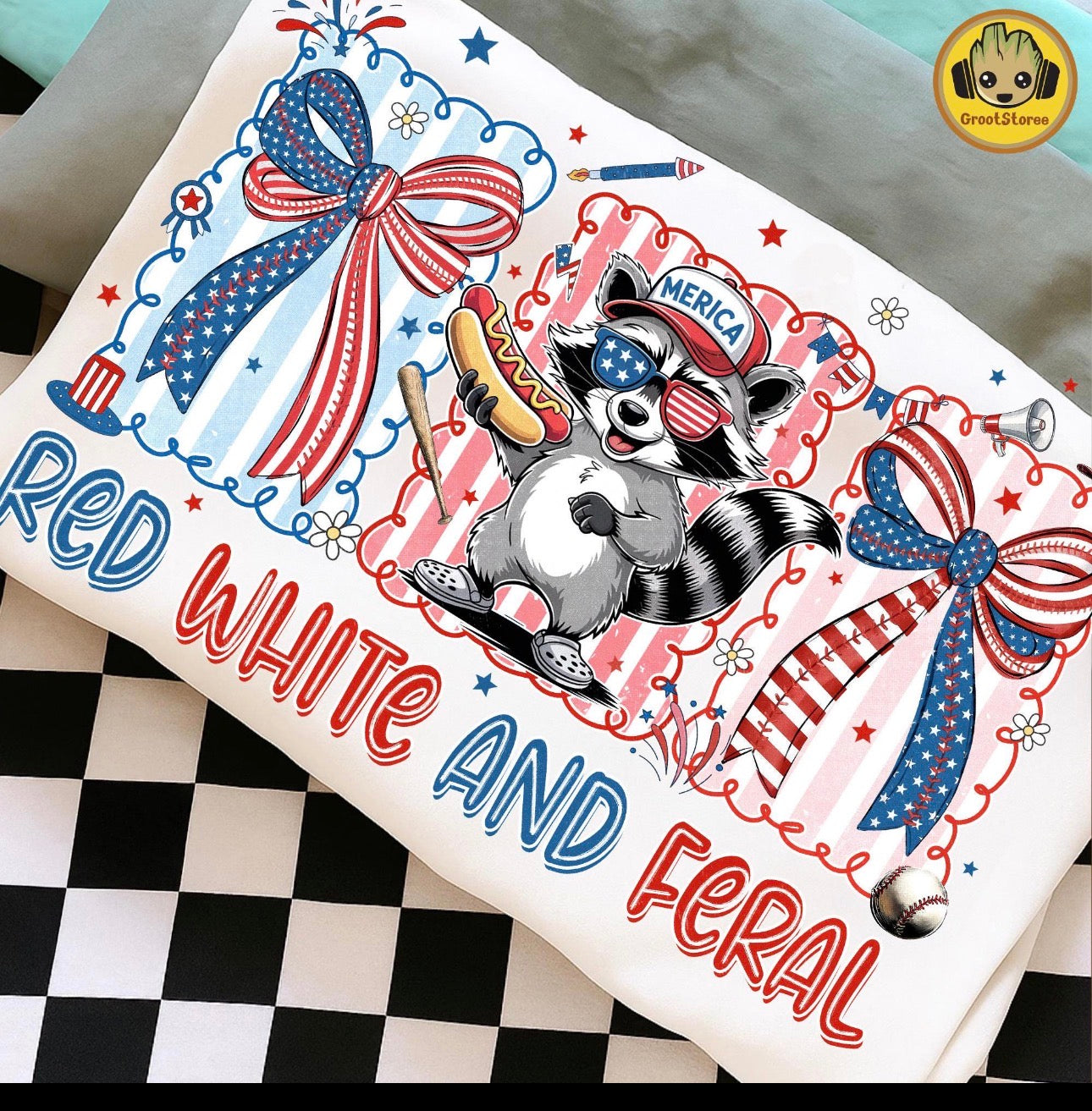 Red white and feral tee
